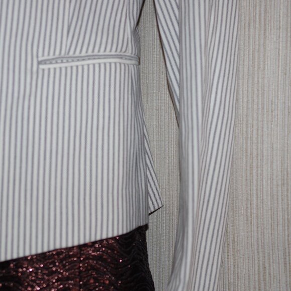 Theory Cotton Blend White Striped Blazer Coat Women Size Size:6 - Picture 3 of 5